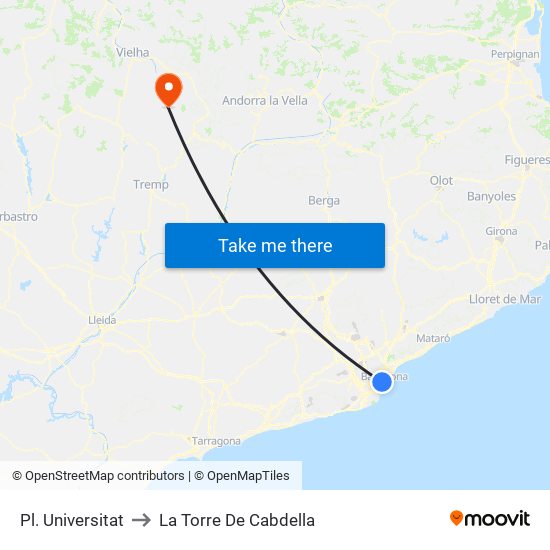 Pl. Universitat to La Torre De Cabdella map