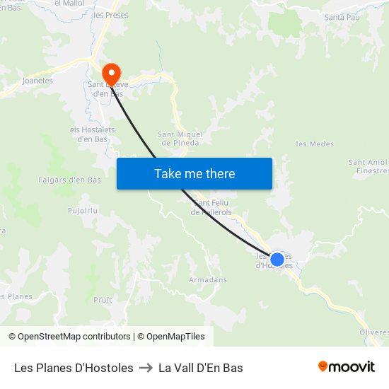 Les Planes D'Hostoles to La Vall D'En Bas map