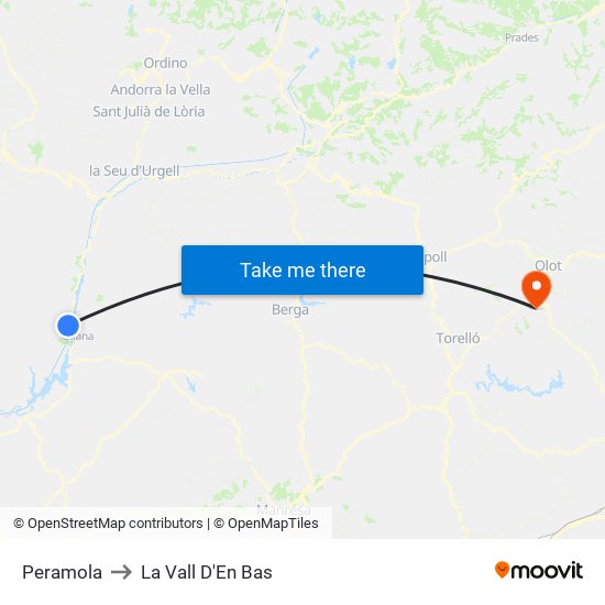 Peramola to La Vall D'En Bas map