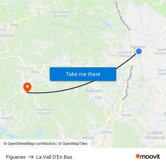 Figueres to La Vall D'En Bas map