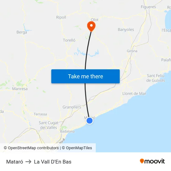 Mataró to La Vall D'En Bas map
