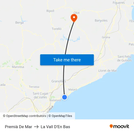 Premià De Mar to La Vall D'En Bas map