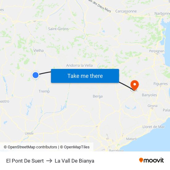 El Pont De Suert to La Vall De Bianya map