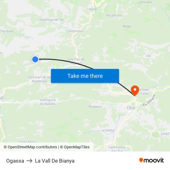 Ogassa to La Vall De Bianya map