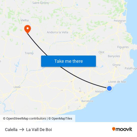 Calella to La Vall De Boí map