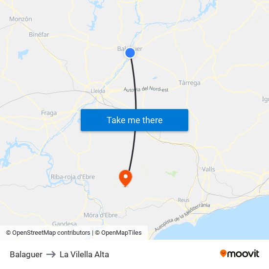 Balaguer to La Vilella Alta map