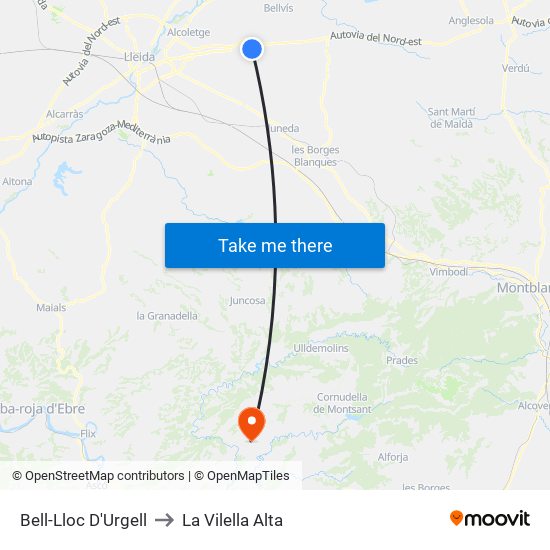Bell-Lloc D'Urgell to La Vilella Alta map