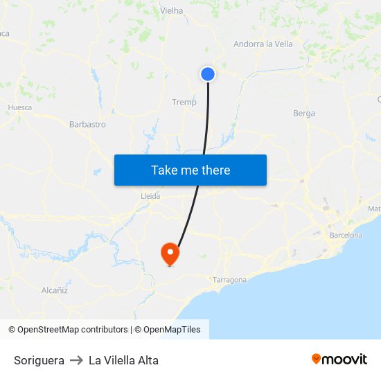 Soriguera to La Vilella Alta map