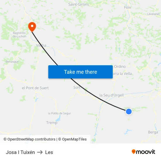 Josa I Tuixén to Les map