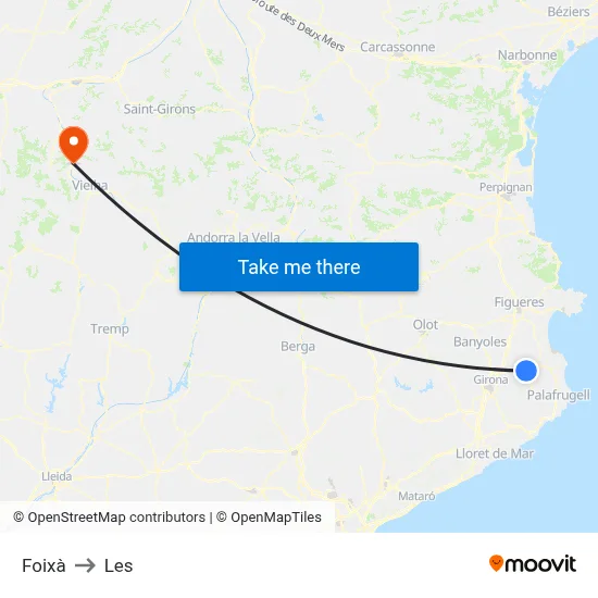 Foixà to Les map