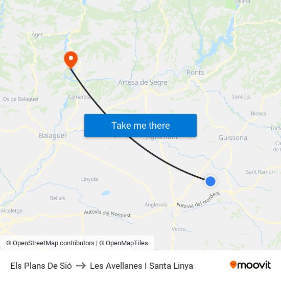 Els Plans De Sió to Les Avellanes I Santa Linya map