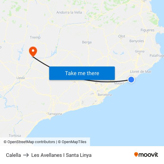 Calella to Les Avellanes I Santa Linya map