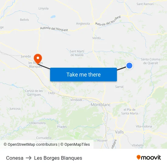 Conesa to Les Borges Blanques map