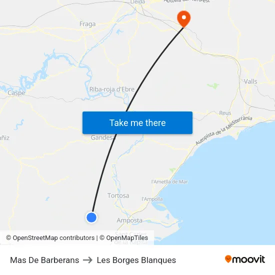 Mas De Barberans to Les Borges Blanques map