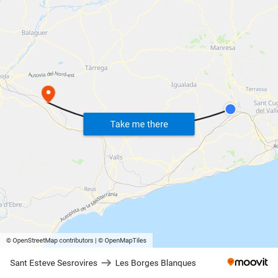 Sant Esteve Sesrovires to Les Borges Blanques map