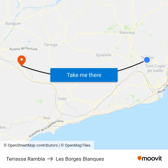 Terrassa Rambla to Les Borges Blanques map
