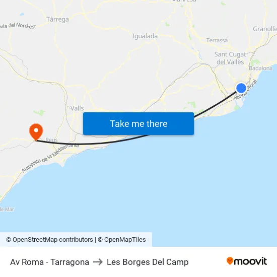 Av Roma - Tarragona to Les Borges Del Camp map