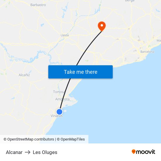 Alcanar to Les Oluges map