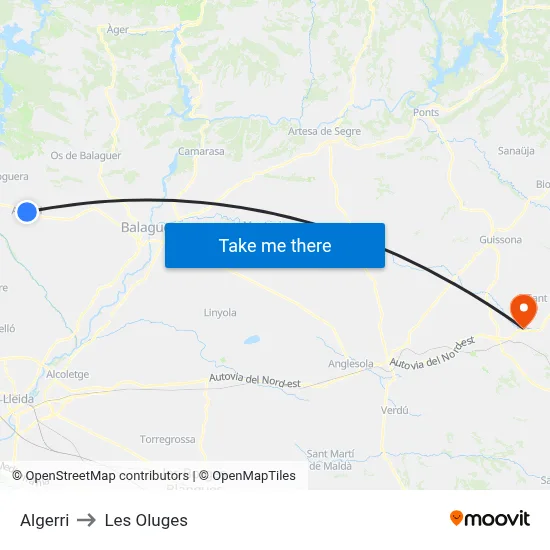 Algerri to Les Oluges map