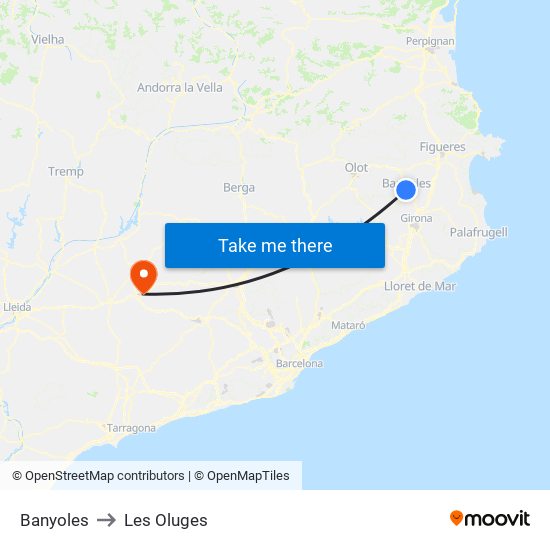 Banyoles to Les Oluges map