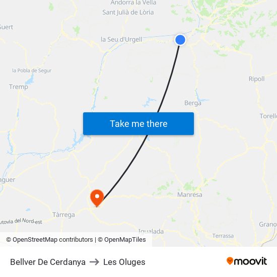 Bellver De Cerdanya to Les Oluges map