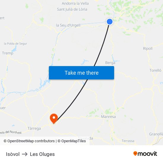Isòvol to Les Oluges map