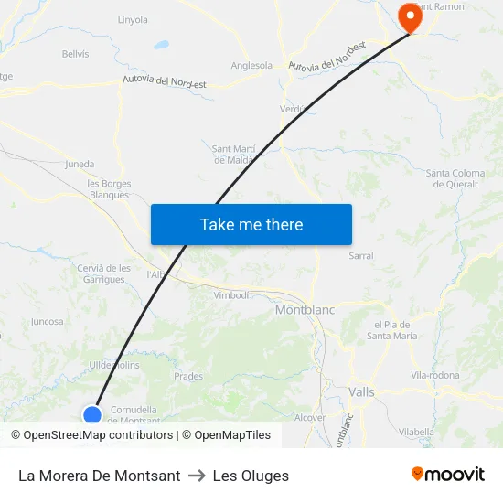 La Morera De Montsant to Les Oluges map