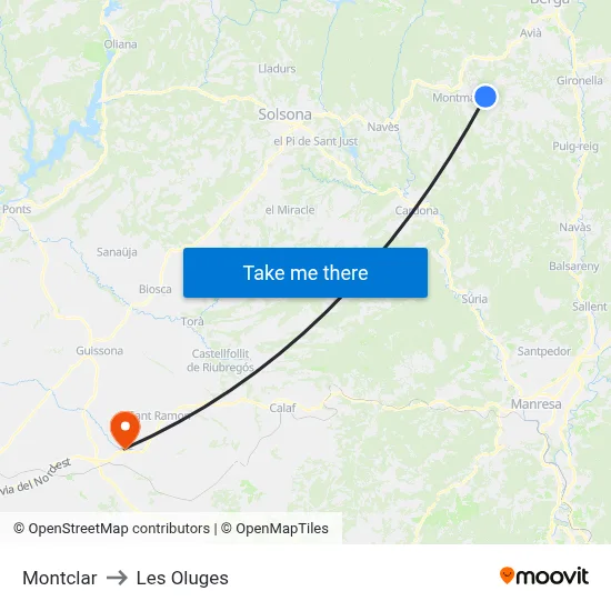 Montclar to Les Oluges map