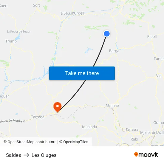 Saldes to Les Oluges map