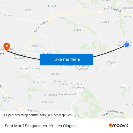 Sant Martí Sesgueioles to Les Oluges map