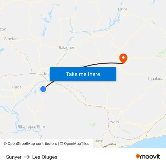 Sunyer to Les Oluges map