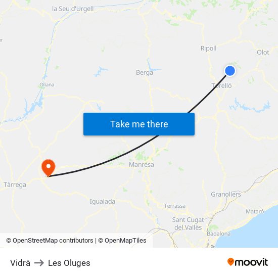 Vidrà to Les Oluges map
