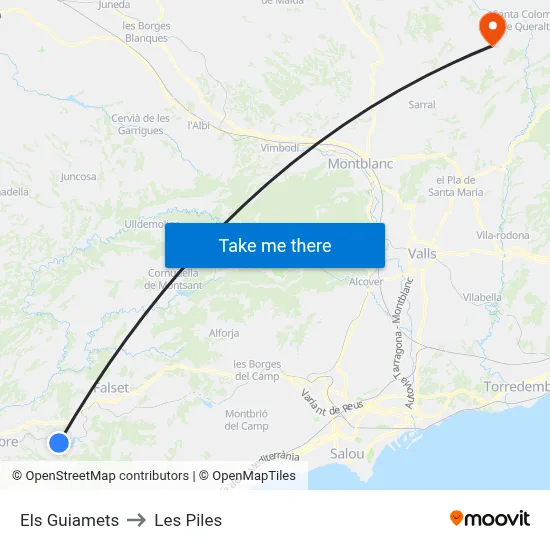 Els Guiamets to Les Piles map