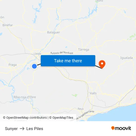 Sunyer to Les Piles map