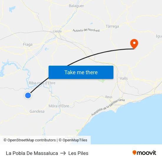 La Pobla De Massaluca to Les Piles map