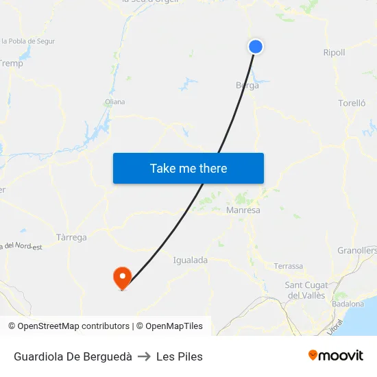 Guardiola De Berguedà to Les Piles map