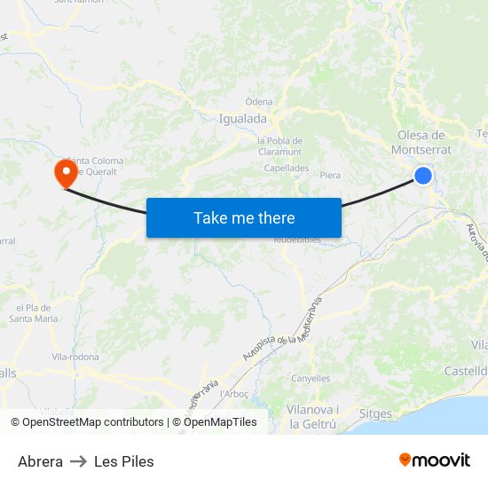 Abrera to Les Piles map