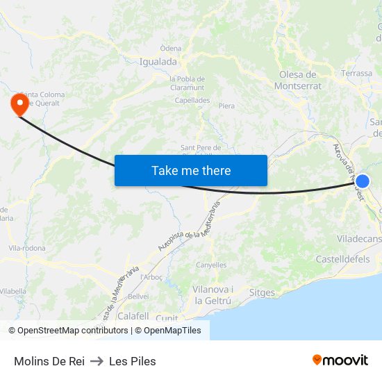 Molins De Rei to Les Piles map