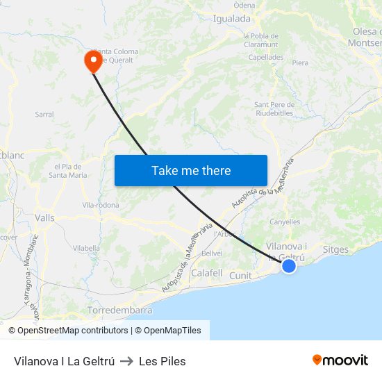 Vilanova I La Geltrú to Les Piles map
