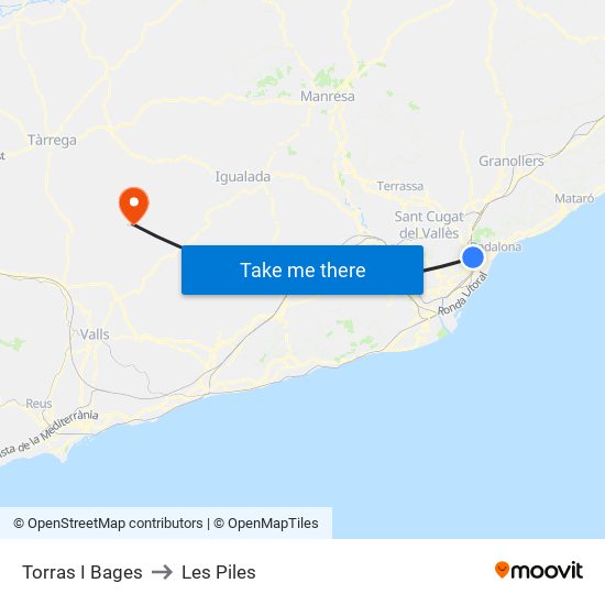 Torras I Bages to Les Piles map