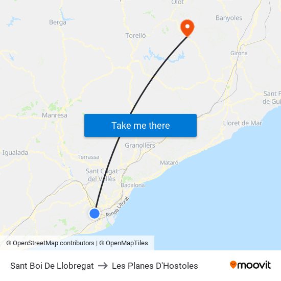 Sant Boi De Llobregat to Les Planes D'Hostoles map