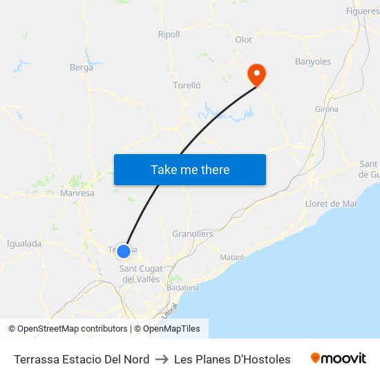 Terrassa Estacio Del Nord to Les Planes D'Hostoles map