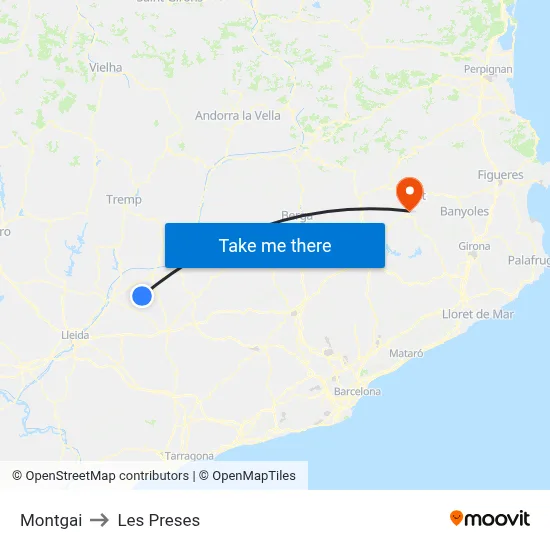 Montgai to Les Preses map