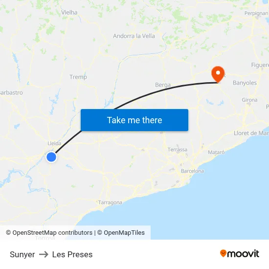 Sunyer to Les Preses map