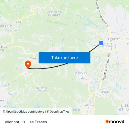 Vilanant to Les Preses map