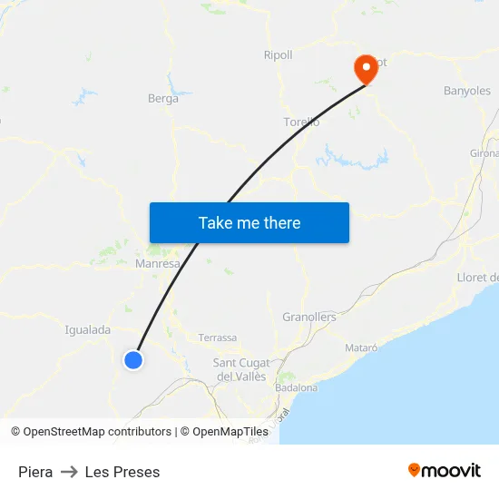 Piera to Les Preses map