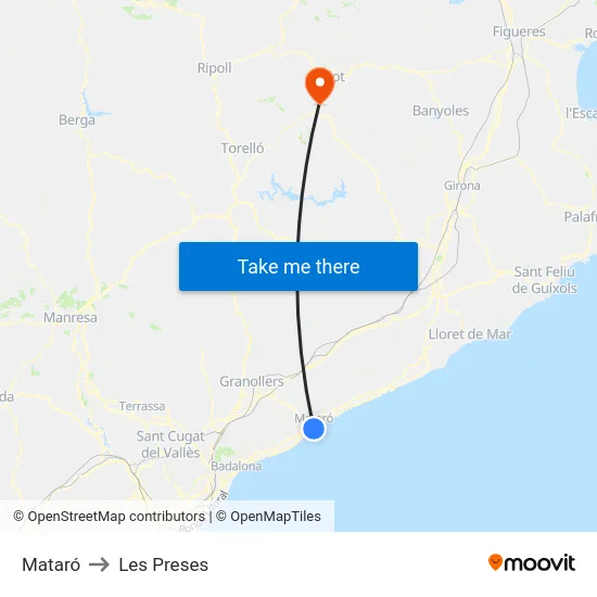 Mataró to Les Preses map