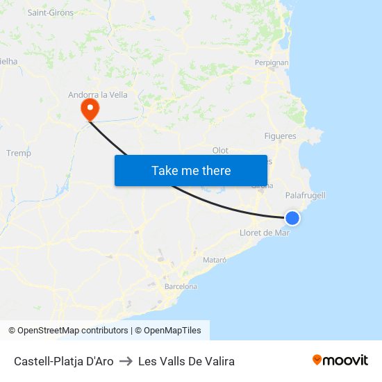 Castell-Platja D'Aro to Les Valls De Valira map