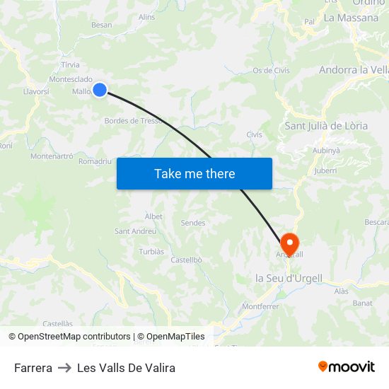 Farrera to Les Valls De Valira map