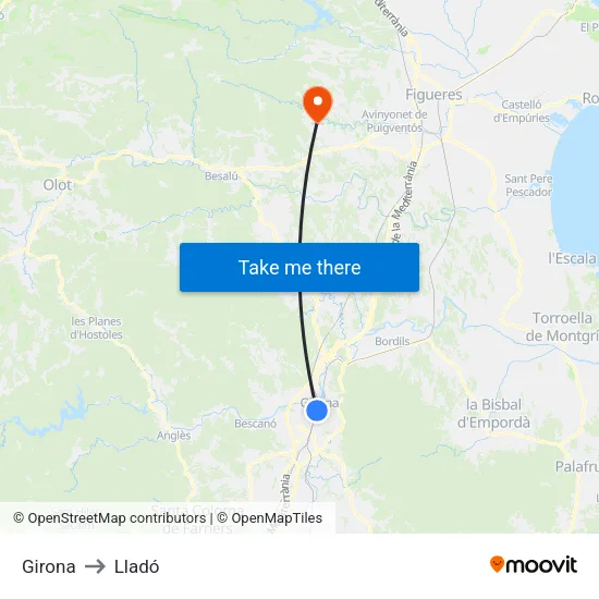 Girona to Lladó map